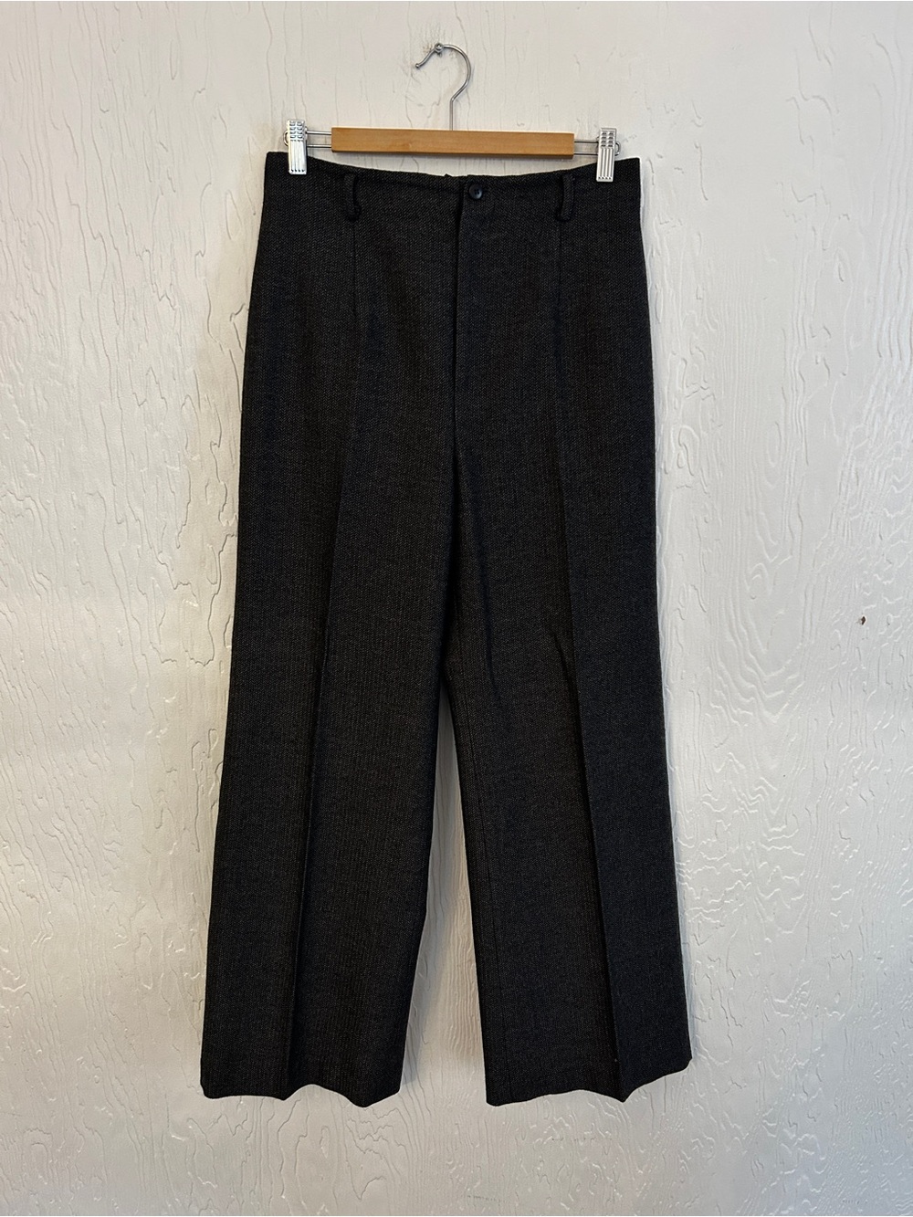 MISURA by JOEFFER CAOC Grey Wool Herringbone Wide Leg Trousers 8 Autumn Office